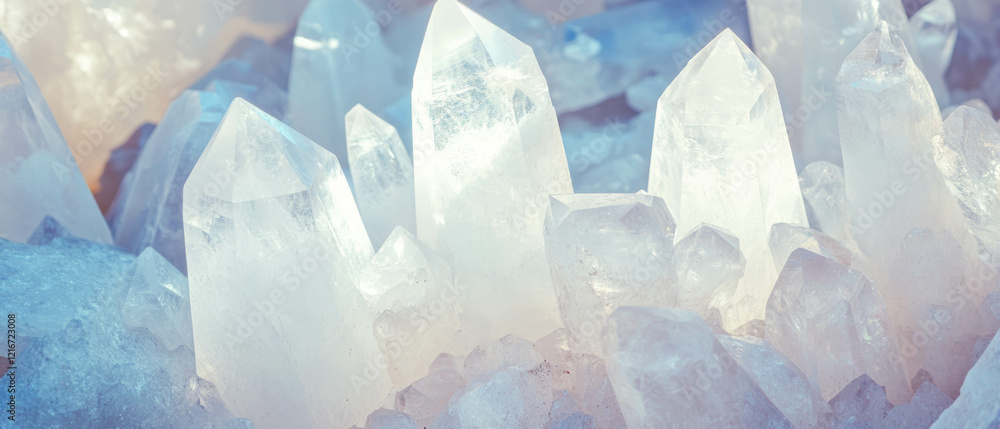 Poster Beautiful quartz points showcasing sharp terminations and geometric shapes in natural light