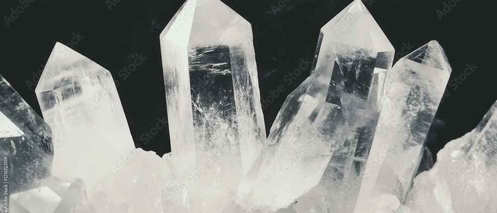 Aufkleber quartz points exhibit sharp terminations and intricate geometric shapes in glistening cluster