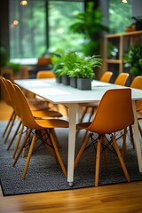 Modern office meeting room with plants.