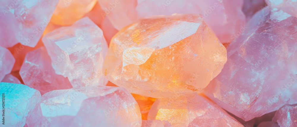 Poster beautifully tumbled quartz crystals with smooth surfaces and rounded edges in various colors