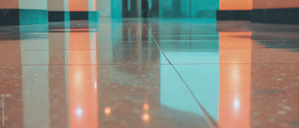 Poster polished quartz tiles showcasing a sleek surface and uniform color in a modern corridor