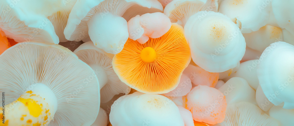 Poster Exploring the unique textures and colors of raw mushrooms in various shapes