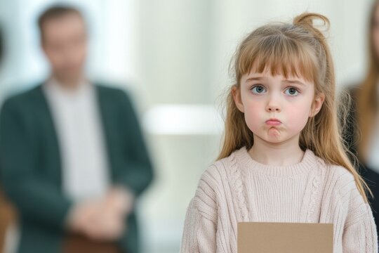 Confused child observes adults discussing decisions about their future without considering their feelings or perspective