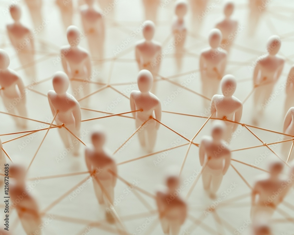 Poster streamlined healthcare collaboration modern minimalist figurines in connected network visualization 