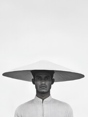 Cultural Minimalism in Fashion Traditional Kurta and Avant-Garde Hat - Contemporary Visual Storytelling and Commercial for Fashion Branding