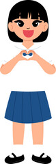 smiling girl wearing Thai middle school uniform making hand heart illustration