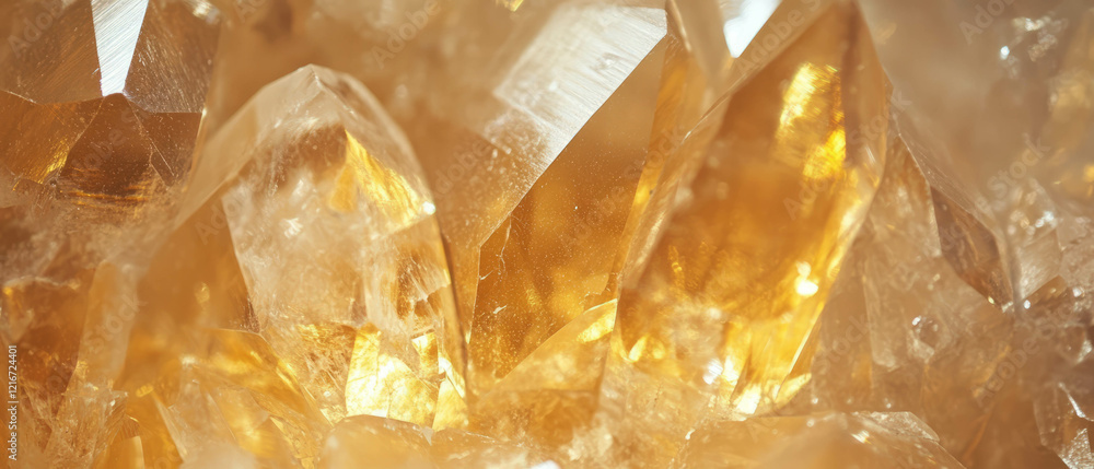 Poster Rutilated quartz displaying golden needle-like inclusions with intricate texture details