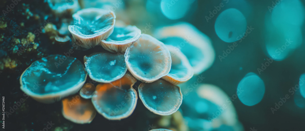 Poster exploring the diverse textures and colors of scaly mushroom caps in nature