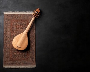 Eclectic Cultural Music Display Traditional String Instrument on Intricate Persian Carpet - Educational and Event Branding with Heritage Awareness, Promoting Diversity