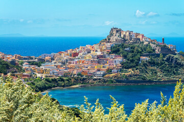 View of the old colorful medieval village of Castelsardo near Sassari, Sardinia, Italy