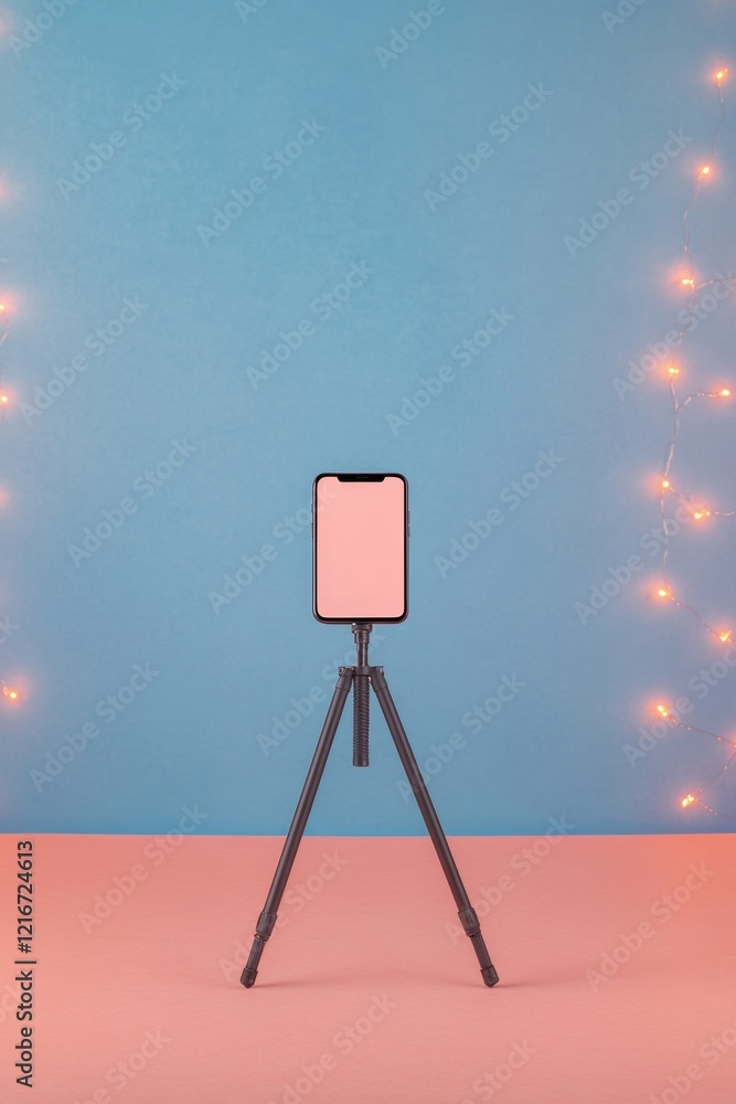 Poster led-enhanced smartphone tripod setup for viral video creation - digital storytelling and social medi