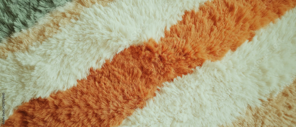 Poster shag rug with colorful striped design and varying fiber lengths adds playful texture to space