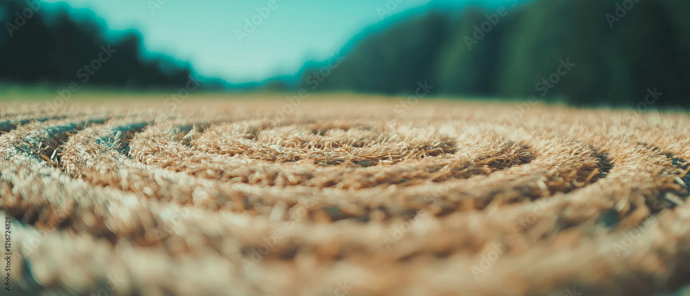 Poster natural sisal carpet texture showcases unique patterns and fibers in serene outdoor environment