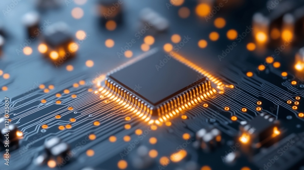 Poster Futuristic Circuitry Display Pulsating Quantum Hardware and Fiber Optic Glow - Advanced Tech Content and High-Performance Computing Solutions