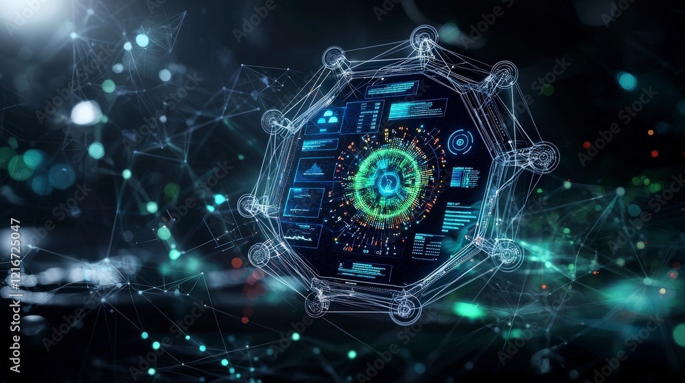 Aufkleber Futuristic holographic dashboard visualization tech hub digital interface sci-fi environment overview innovative design