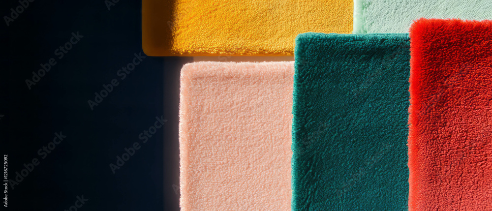 Poster solid color rug collection showcasing varied textures in a cozy setting