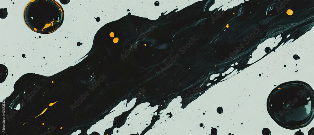 Poster Dynamic splattered black ink patterns create striking visuals on a white backdrop