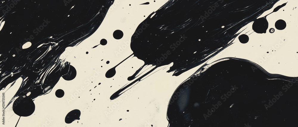 Poster exploration of splattered ink patterns on a textured background showcasing artistic variability