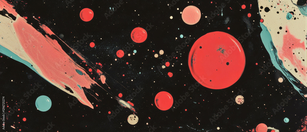 Aufkleber colorful splattered ink patterns with contrasting shapes and sizes on a dark background