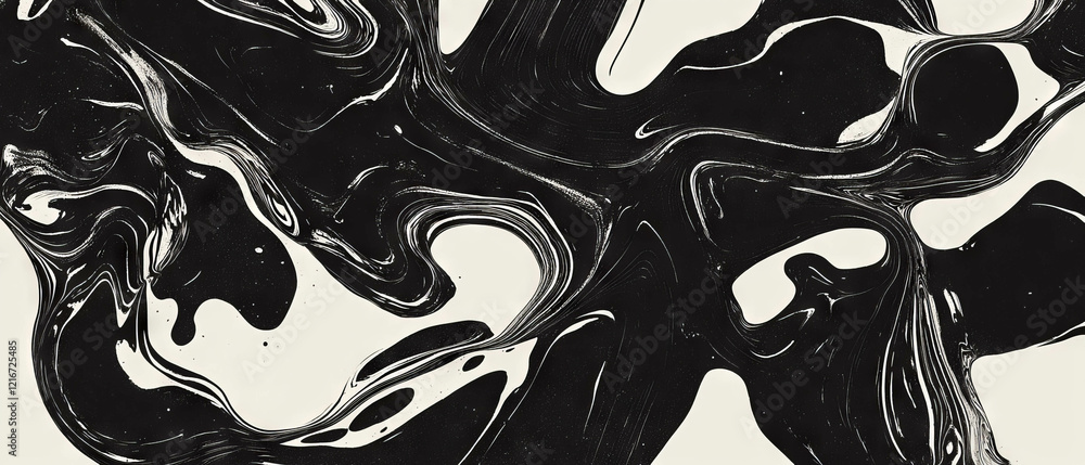 Aufkleber swirling black ink patterns on a white background create a captivating texture study