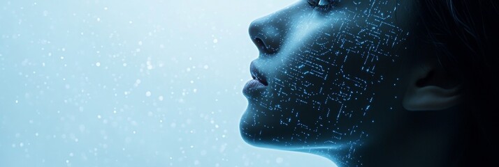 Digital Head With Circuit Pattern, Glowing Lights, Abstract Design, Futuristic Technology