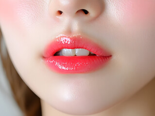 Fototapeta premium Plump pink lips, lip augmentation concept