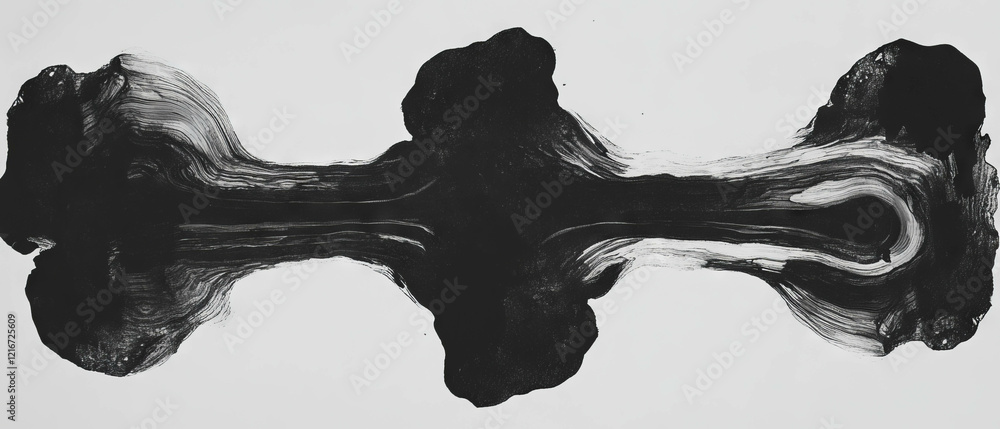 Poster symmetrical black ink patterns create striking designs on a porous white background
