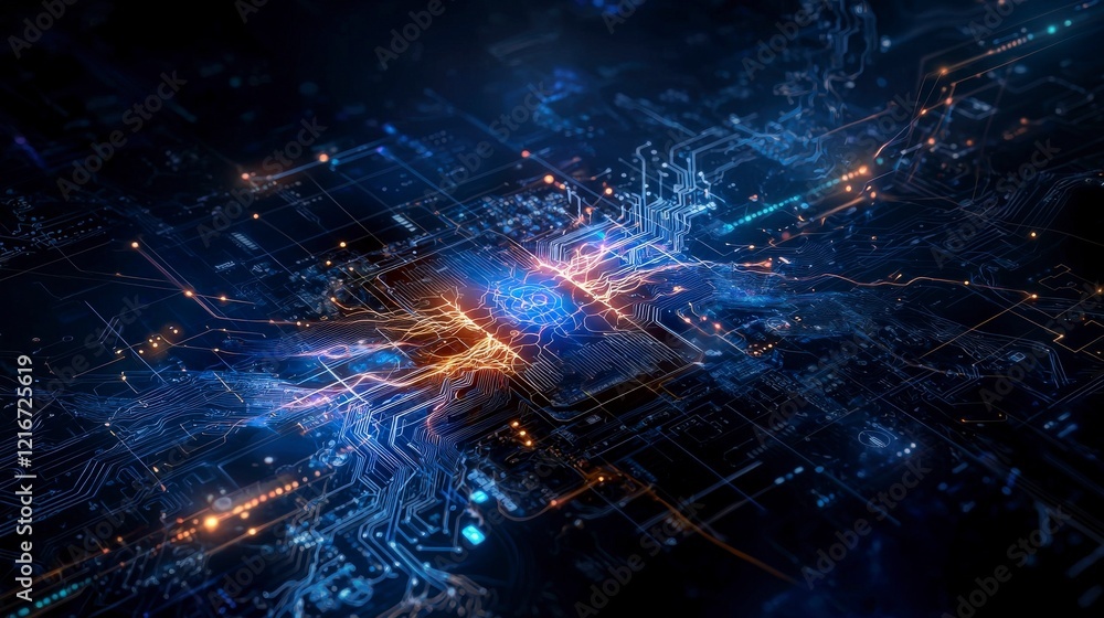 Poster Visual representation of futuristic ai integration in business systems and digital landscapes