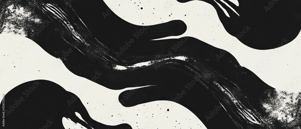 Poster symmetrical black ink patterns on a porous white background create an artistic design