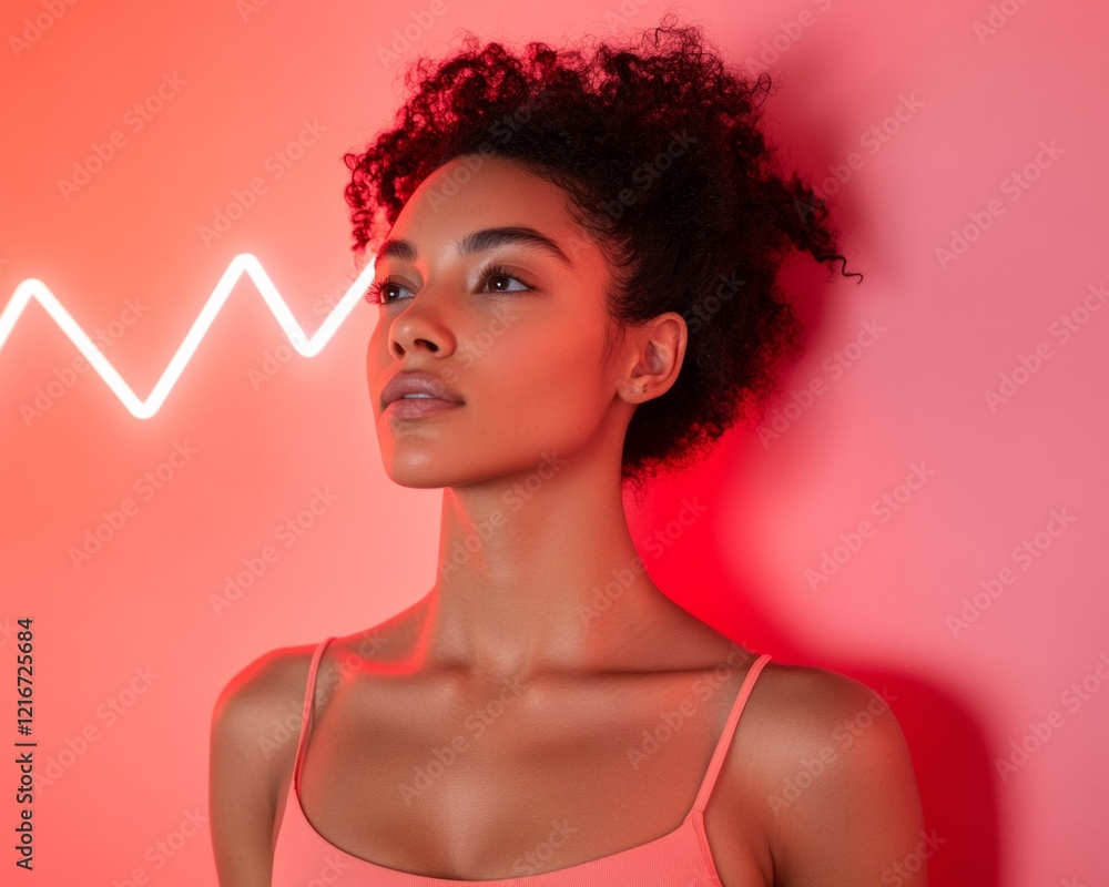 Poster energetic minimalism in fitness mixed-race woman in tech-integrated hiit studio - dynamic performanc
