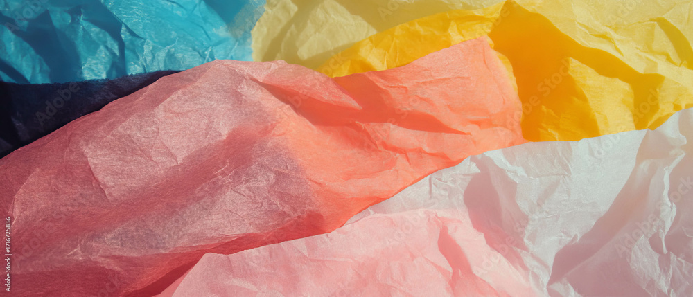Poster Colorful textures of delicate tissue paper arranged in shimmering layers