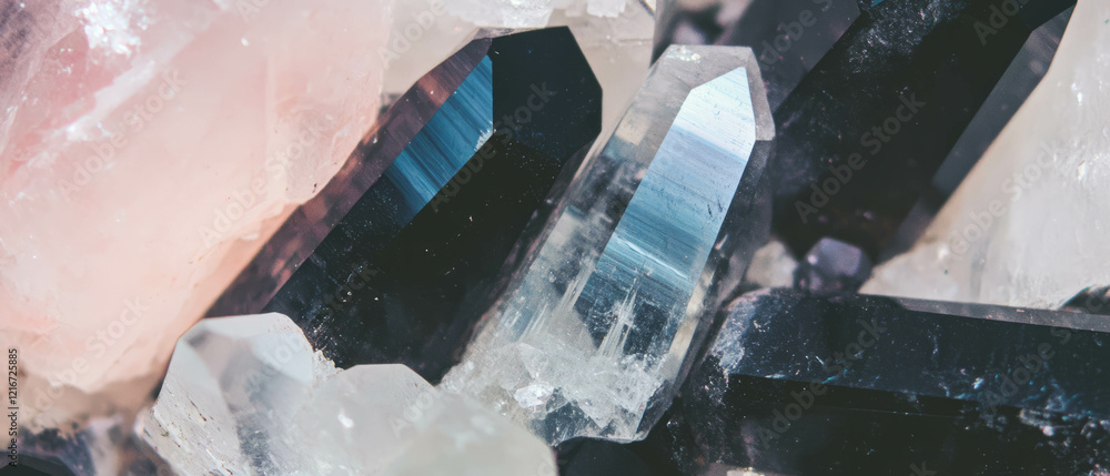 Poster exploring the intricate texture of tourmalinated quartz with black tourmaline inclusions