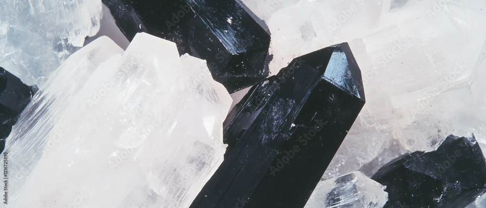 Poster unique texture of tourmalinated quartz with striking black tourmaline inclusions