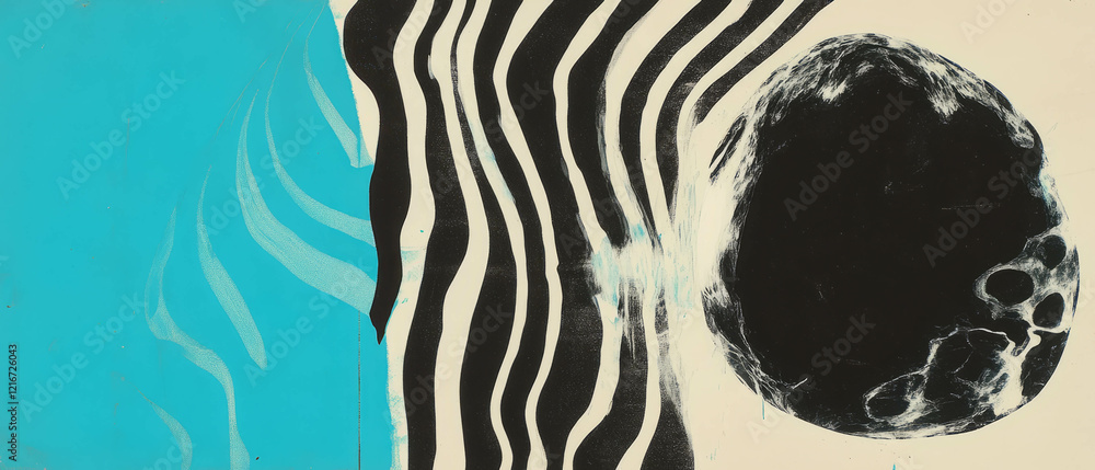 Poster Dynamic abstract composition showcasing two-tone ink patterns and diverse shapes in vivid contrast
