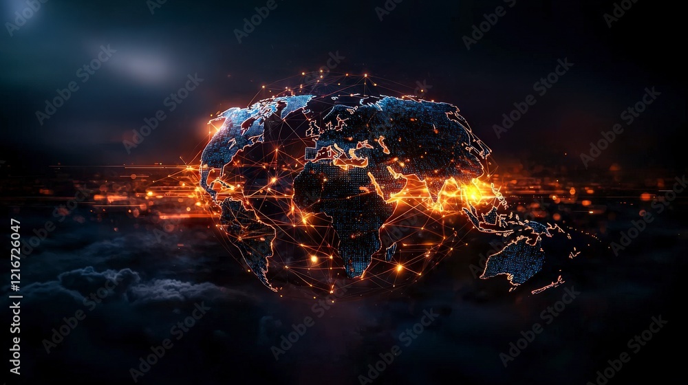 Leinwandbilder Global network visualized with glowing digital lines digital art futuristic environment abstract viewpoint