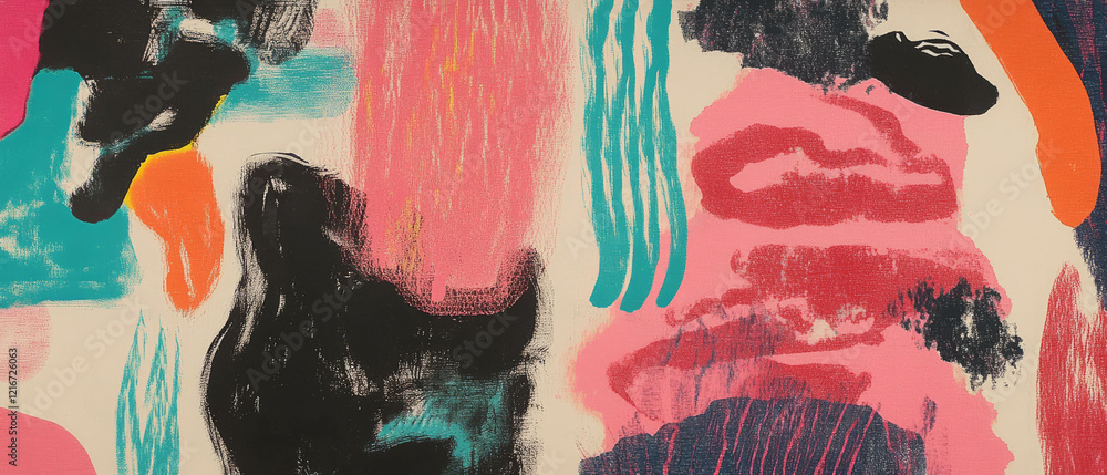 Aufkleber explore the vibrant interplay of two-tone ink patterns with bold colors and shapes