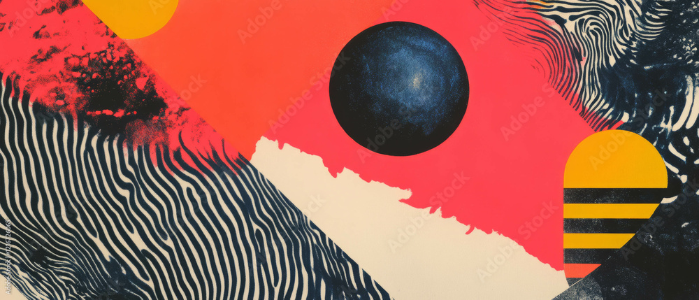 Poster bold two-tone ink patterns featuring contrasting colors and unique shapes in creative design