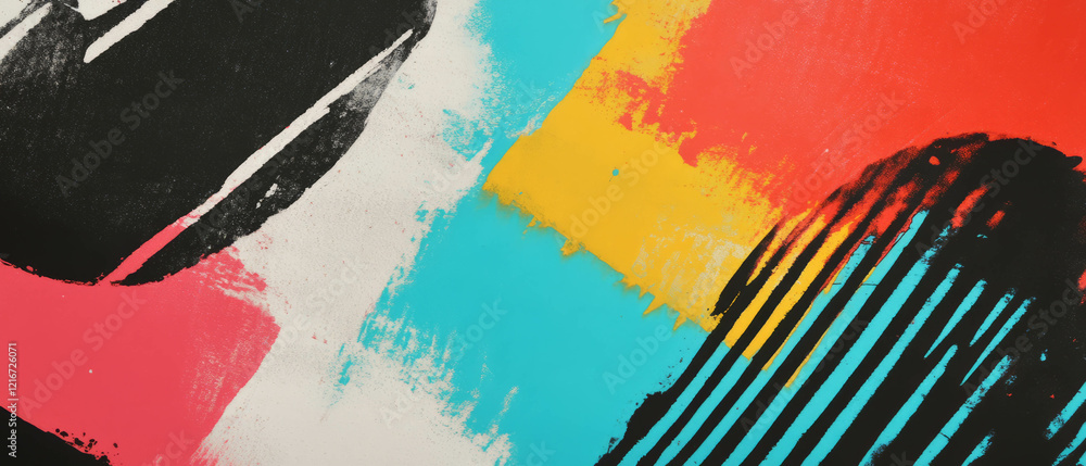 Poster Exploring vibrant two-tone ink patterns with dynamic shapes and contrasting colors