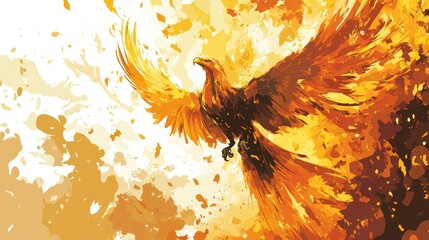 A vibrant illustration of a phoenix rising amidst flames and sparks.