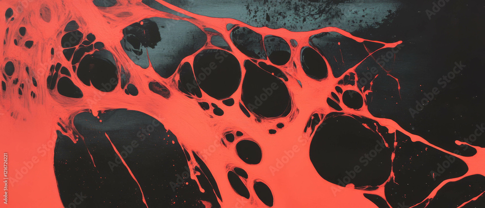 Aufkleber intricate veined ink patterns with striking red shapes and contrasting dark background