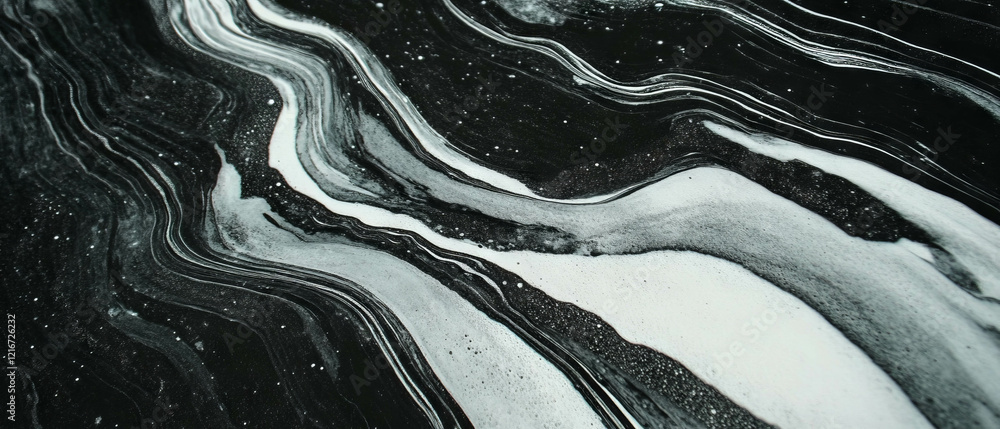 Aufkleber Unique black ink patterns create abstract textures against a light background