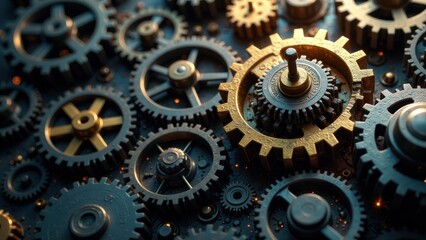 Intricate Mechanism of Interlocking Gears A Detailed Close-Up of Complex Machinery in Motion