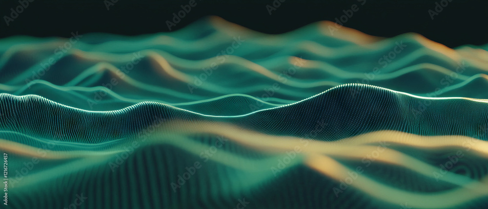 Poster Waving grass textures in dynamic green lines under a light breeze in a natural setting