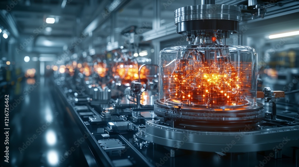 Poster Automated production line showcasing data visualization in a high-tech factory environment