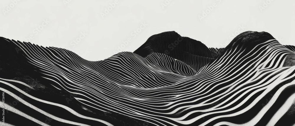 Poster wavy black ink lines create a dynamic landscape against a white background