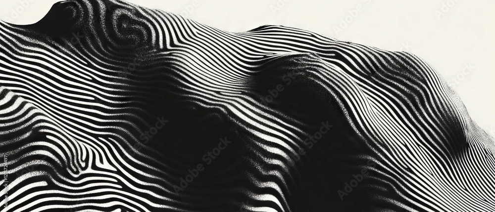 Fototapete wavy black ink lines create dynamic patterns on a white background