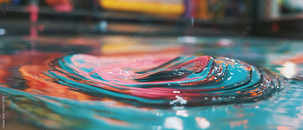 Poster Vibrant colors swirl in a glossy wet ink texture creating a mesmerizing visual display