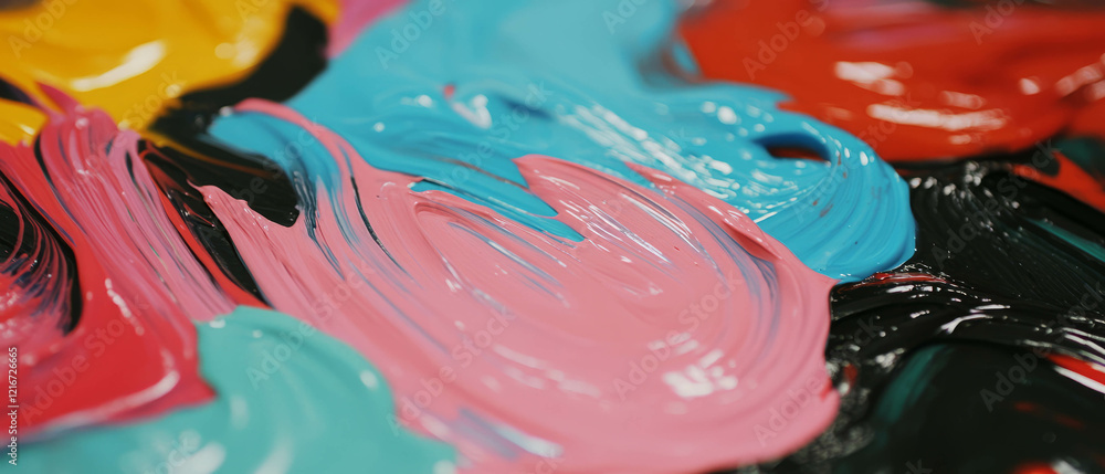 Poster vibrant wet ink textures with glossy finish showcasing a colorful palette for art creation