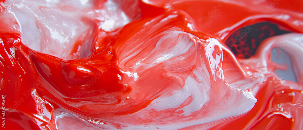 Poster vibrant red shapes with glossy finish and wet ink textures