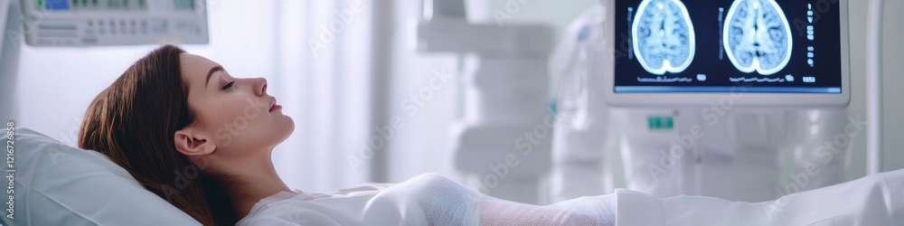 Poster Futuristic Healthcare Interface AI-Assisted Diagnosis with Interactive Display and Real-Time Data Analysis for Precision Medicine and Personalized Patient Care